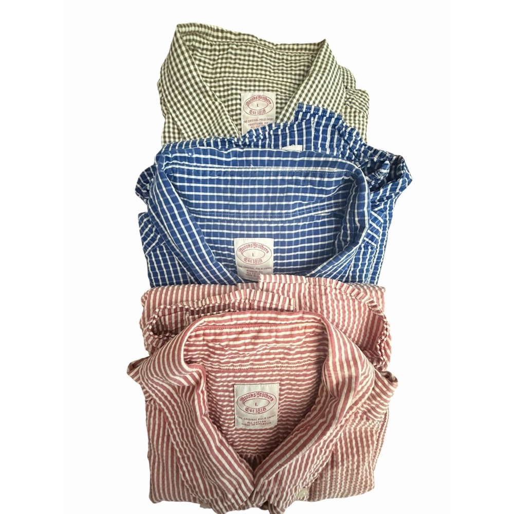 Brooks Brothers Shirts Men's Large Seersucker Lot Of Three Red Green Blue GGG2-9 - Picture 5 of 14